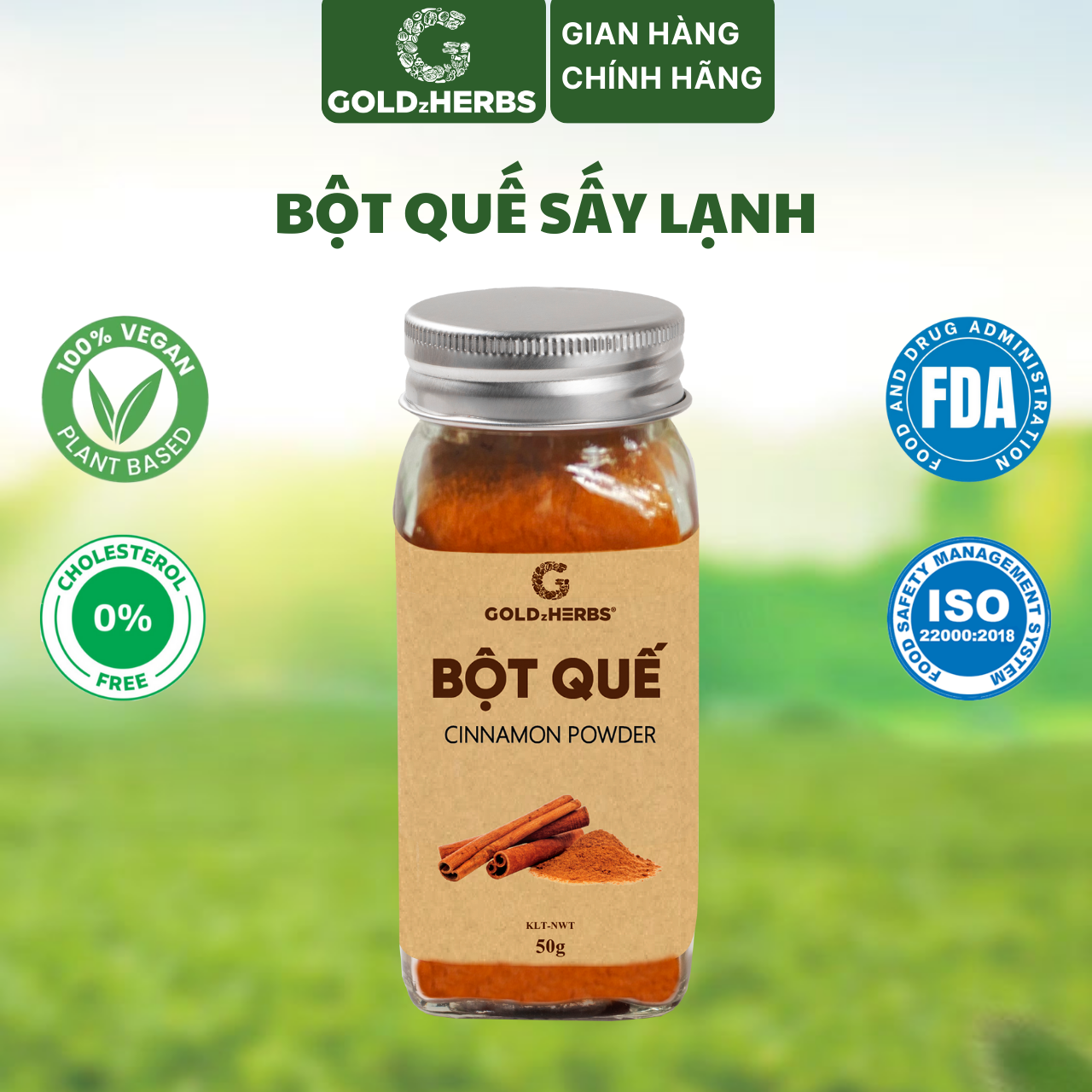 Bột quế GoldzHerbs, nguyên chất 100%, gia vị nấu ăn - Hũ 50g