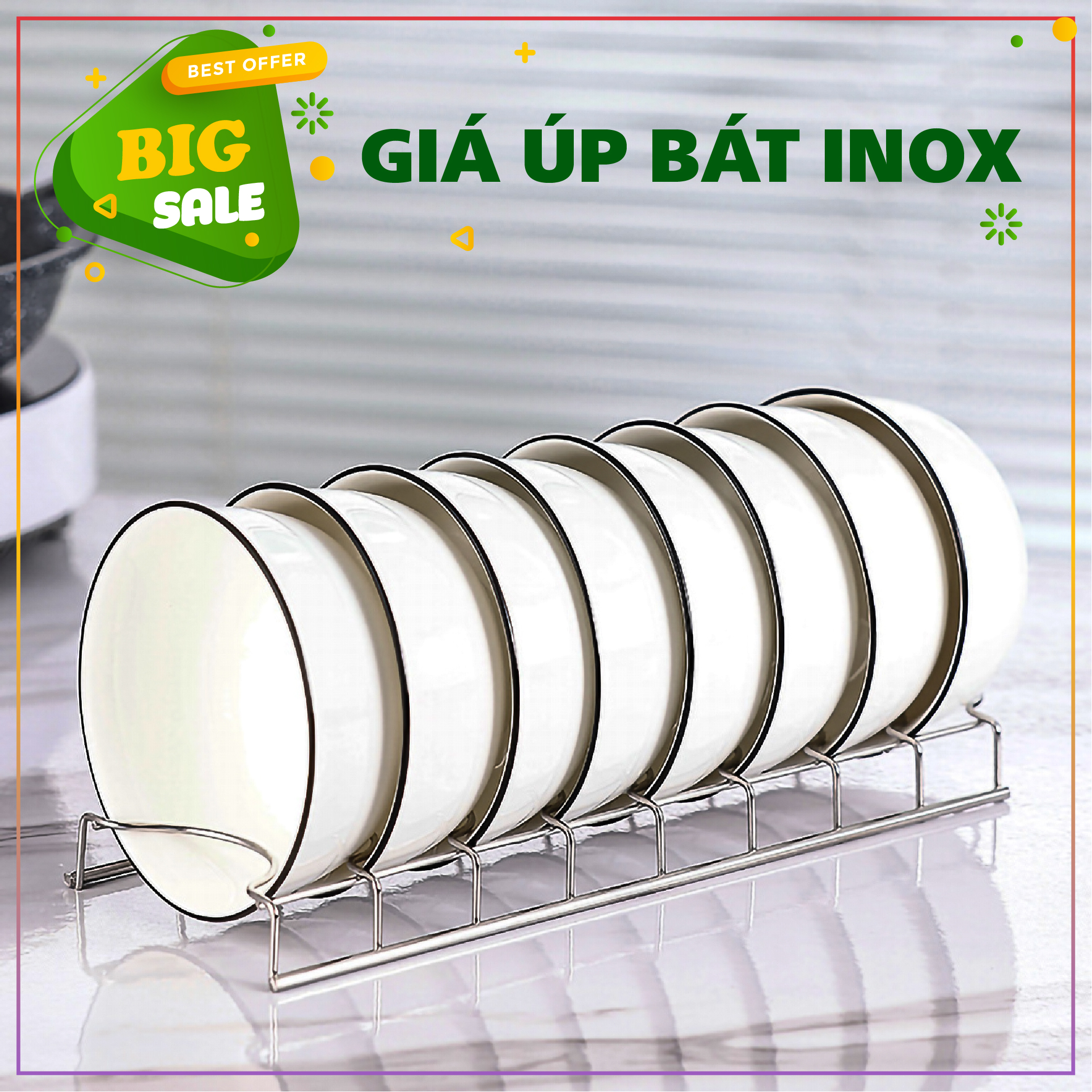 Giá Inox Úp Chén, Bát, Đĩa Ráo Nước, Không Lo Tróc Sơn, hạn chế diện tích gọn gàng tiện lợi