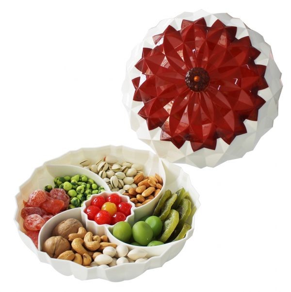Hộp Đựng Bánh Mứt Tròn Cánh Sen 5 Ngăn Kiểu Dáng Sang Trọng Hàng VNCLC