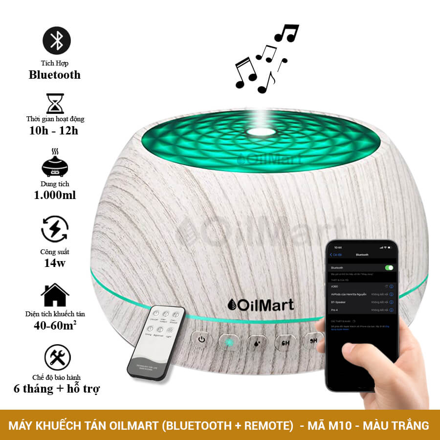 Máy Khuếch Tán Tinh Dầu Oilmart Loa Âm Nhạc - 14W 1000ml (Tích Hợp Bluetooth