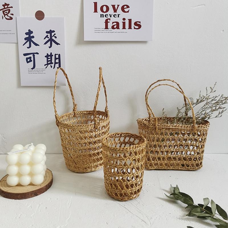Giỏ Đựng Đồ Đan Cỏ Thủ Công Để Bàn Trang Trí