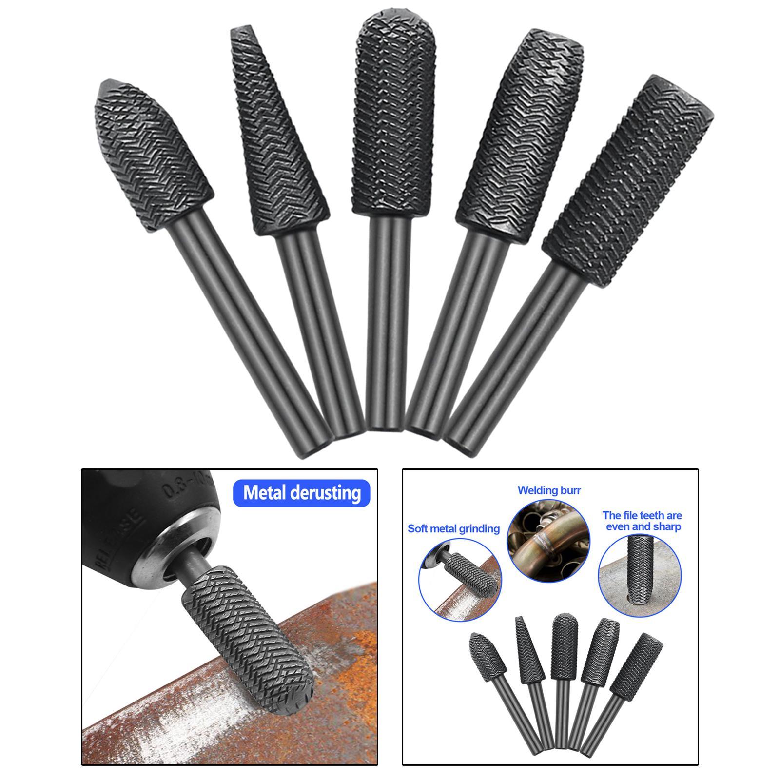 5 Pieces Double Cut Rotary Burr Set Carving Rasps for Woodworking Polishing