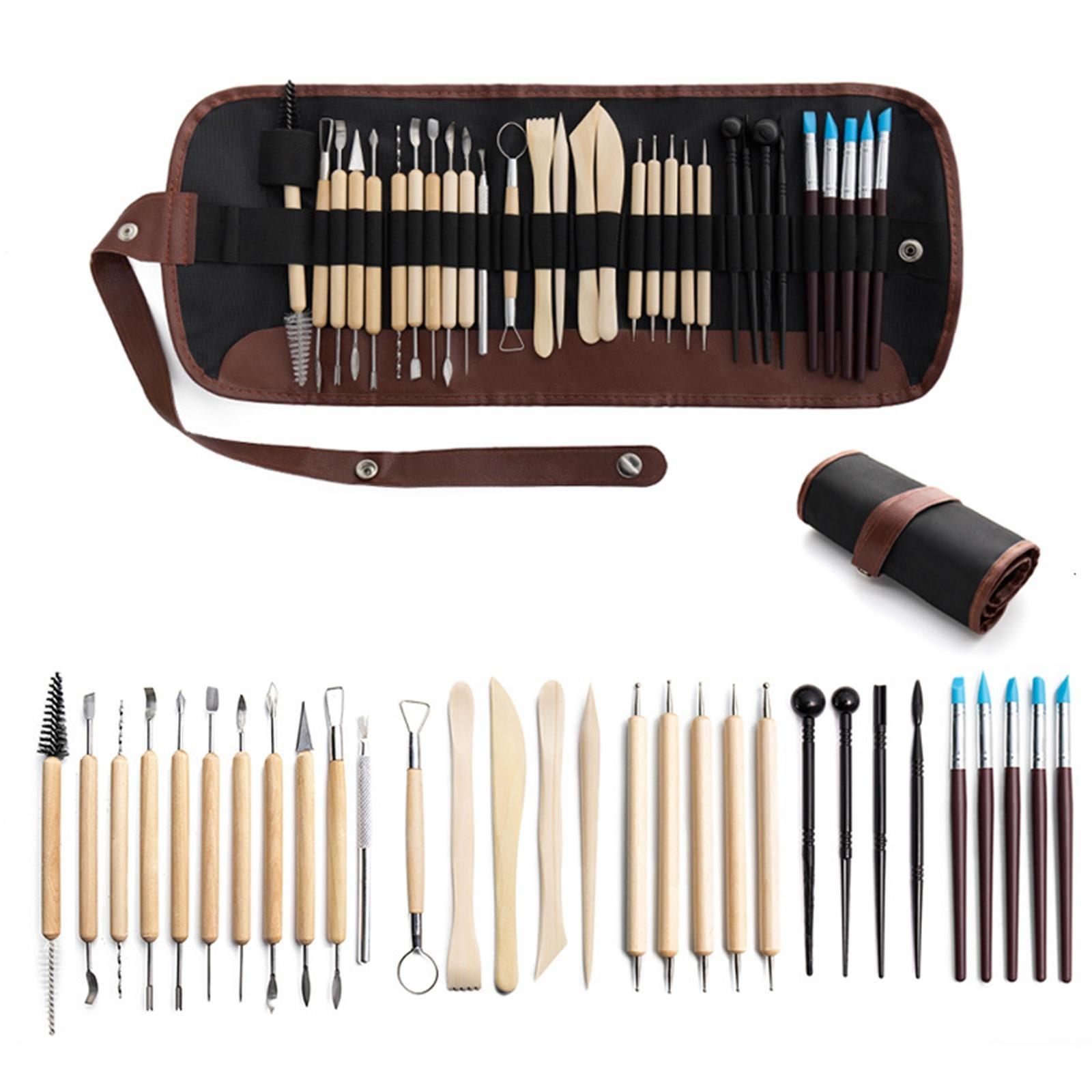 30 Pieces Polymer Clay Tools Pottery Modeling Smoothing for Beginners with Carrying Case DIY Ceramic Clay Carving Tool Set Clay Tools