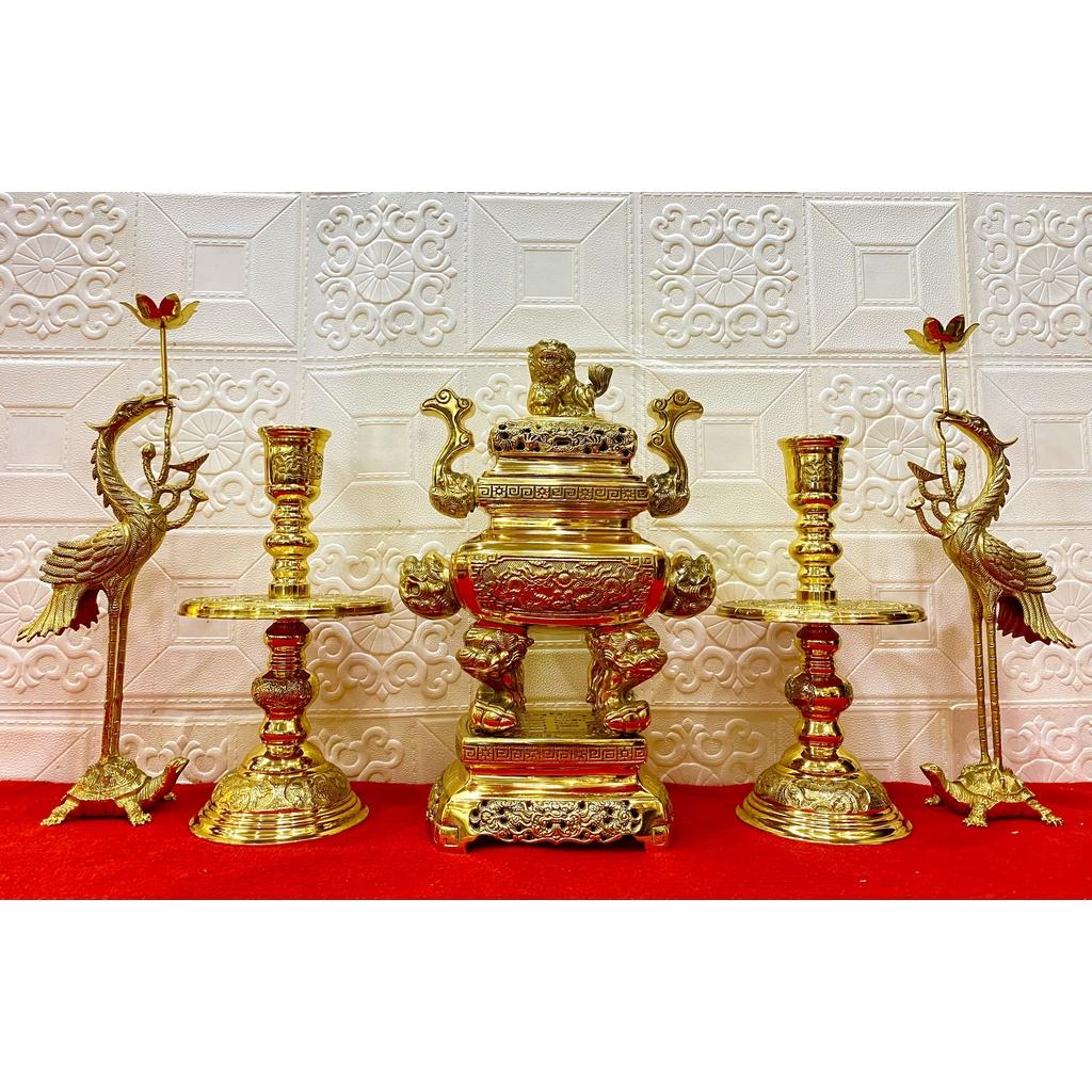 Bộ đỉnh thờ lư thờ đồng vuông 40cm - Đỉnh Đồng Nguyên Chất