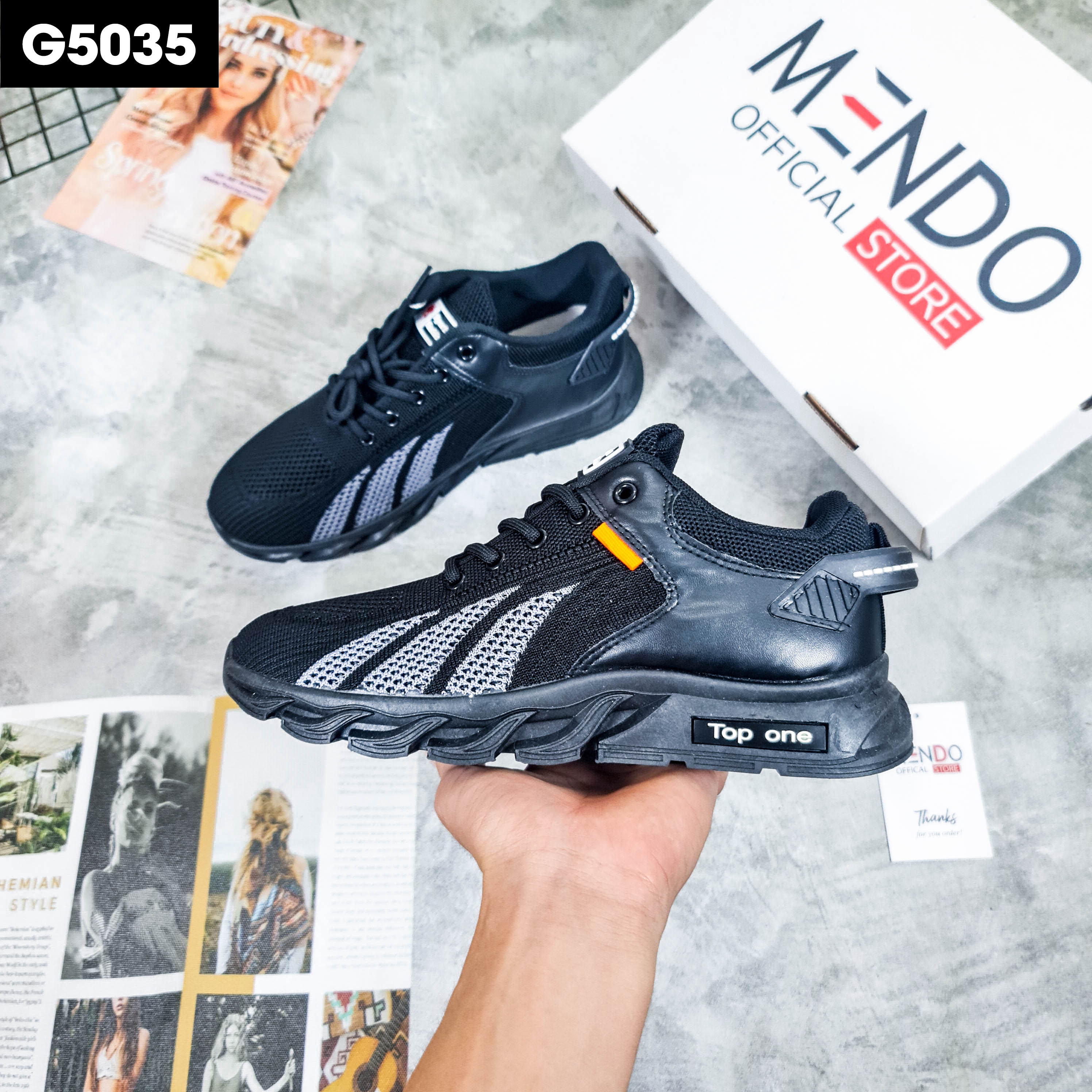 Giày Thể Thao Nam MENDO - Giày Sneaker Màu Đen - Đen Trắng, Trẻ Trung Năng Động- G5035