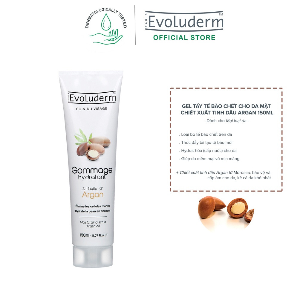 Kem tẩy tế bào chết cho da mặt Evoluderm chiết xuất tinh dầu Argan 150ml