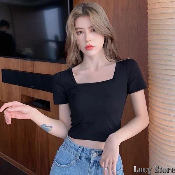 Áo Croptop Cổ Vuông Cộc Tay