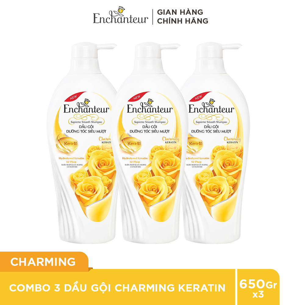 Combo 3 Dầu gội dưỡng tóc siêu mượt Enchanteur Charming Keratin 650gr/Chai