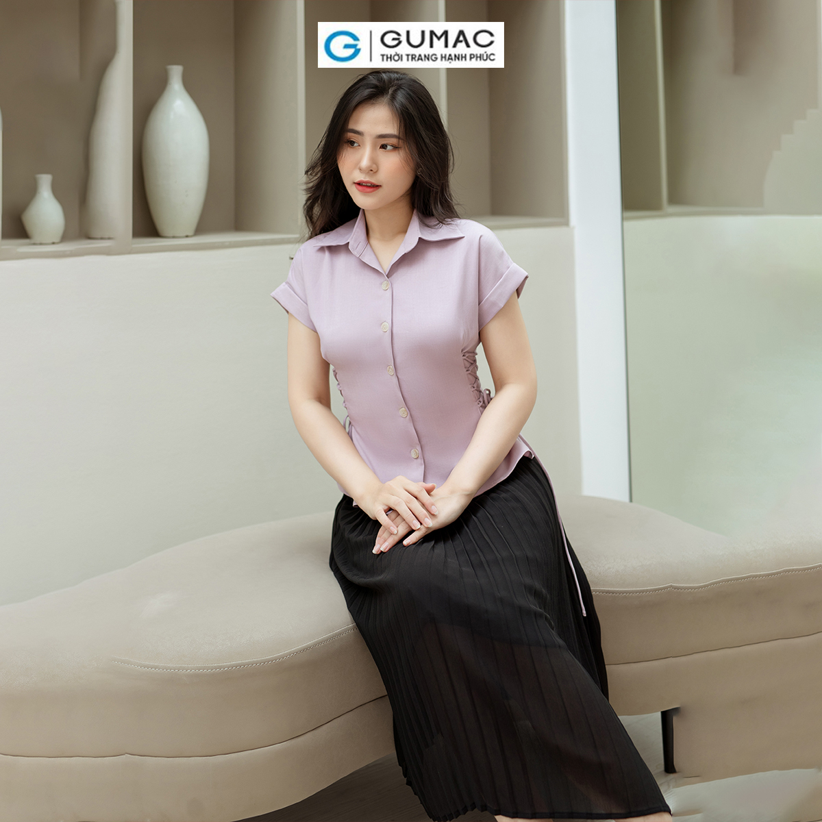 Áo kiểu thắt dây eo GUMAC AD08003