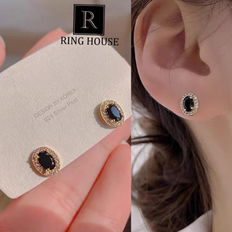 Khuyên tai bông tai nữ đá đen nhỏ đẹp Ring House