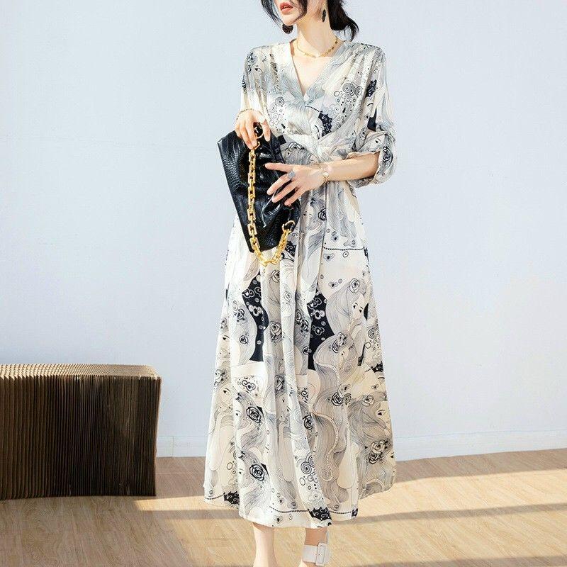 (sẵn-ảnh chụp)MAXI CỔ V TAY LỬNG HỌA TIẾT SANG TRỌNG