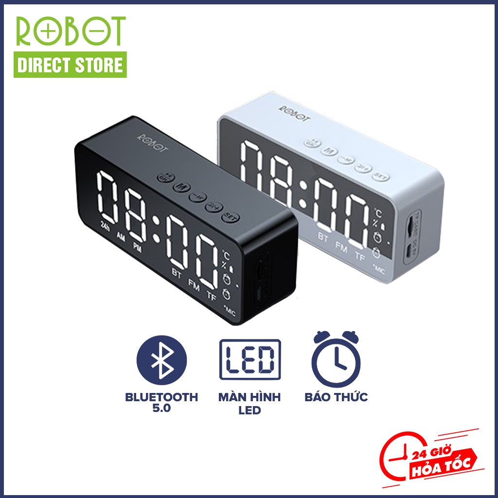 Loa Bluetooth 5.0 màn hình LED kiêm đồng hồ báo thức và kính tráng gương công suất lớn hỗ trợ thẻ nhớ-ROBOT RB150, hàng nhập khẩu