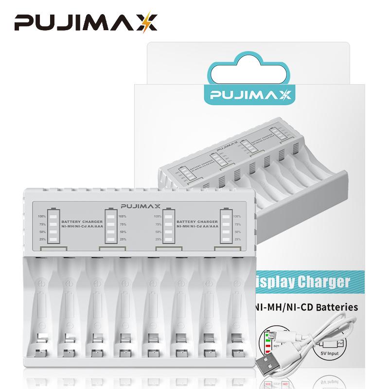 Pujimax mới 8 khe sạc pin sạc nhanh thông minh với màn hình LCD cho công cụ pin sạc lại 1,2V AAA/AA