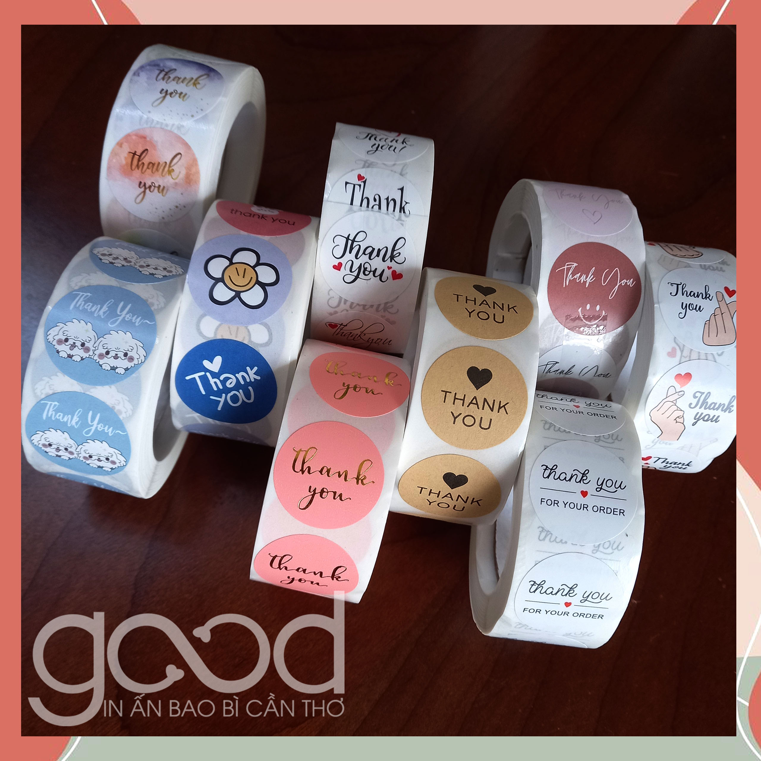 Set 100 nhãn dán sticker Thankyou mix mẫu ngẫu nhiên nhỏ xinh dành cho shop 