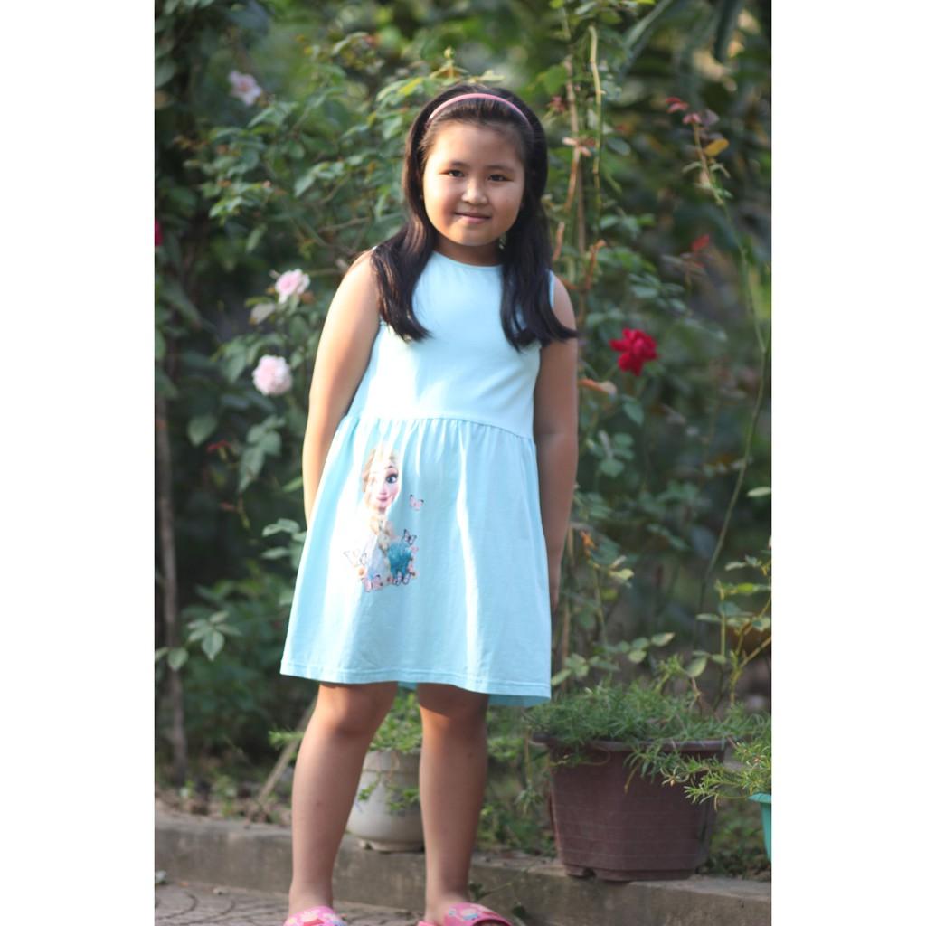 Set 2 Đầm hè bé gái Elsa xanh trắng họa tiết bướm