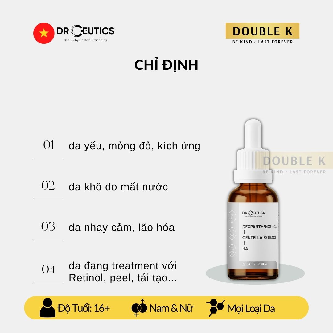 DrCeutics Dexpanthenol 10% + Centella Extract + HA - Serum Dưỡng Ẩm, Phục Hồi Da - Double K