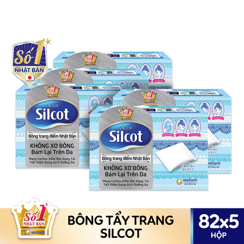 Bộ 5 Hộp bông trang điểm (Bông tẩy trang) Silcot 82 miếng/hộp