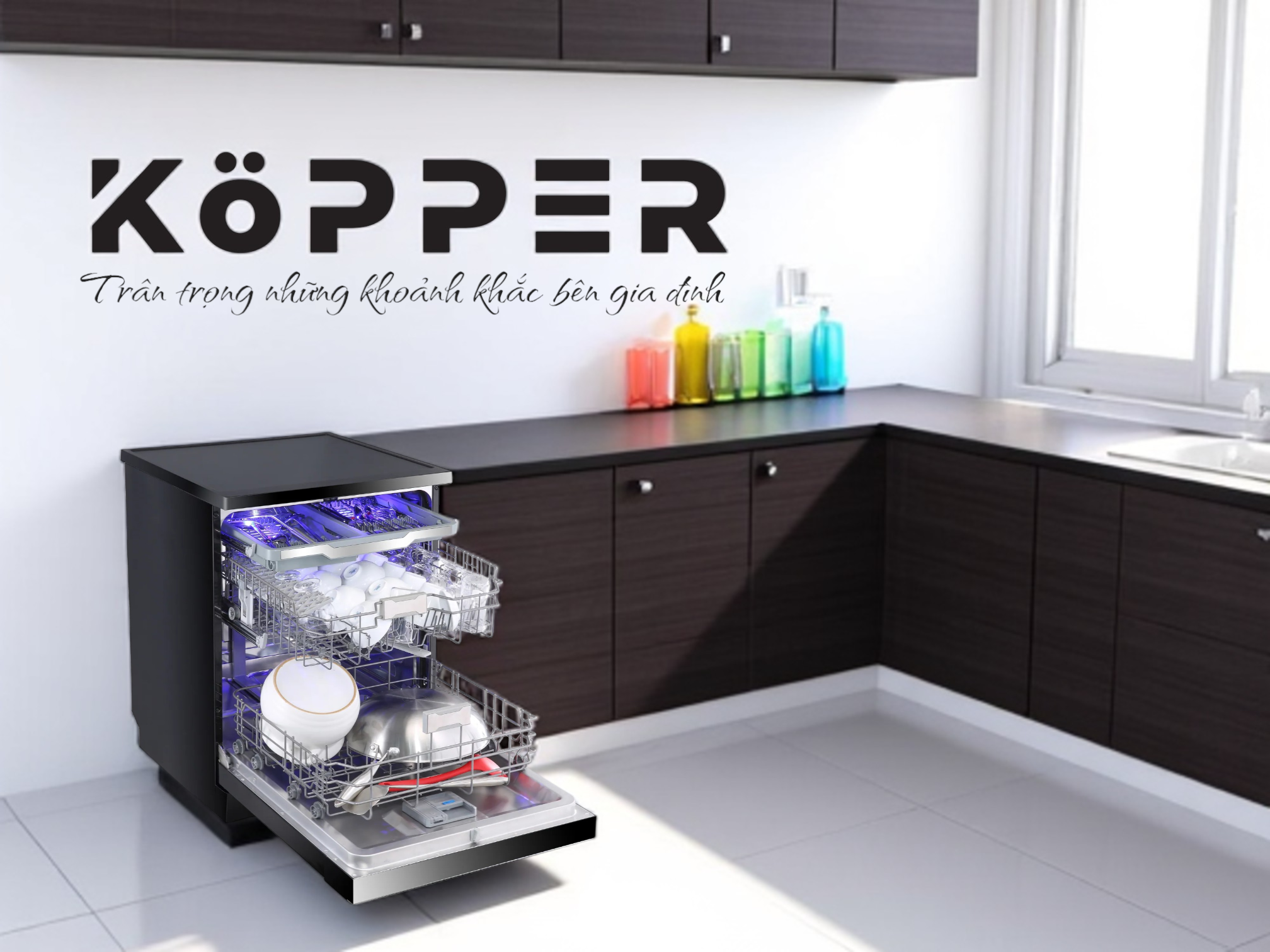 Máy rửa bát 16 bộ Kopper KP16SERIE8 - Công nghệ sấy PTC + UV Hàng Chính Hãng