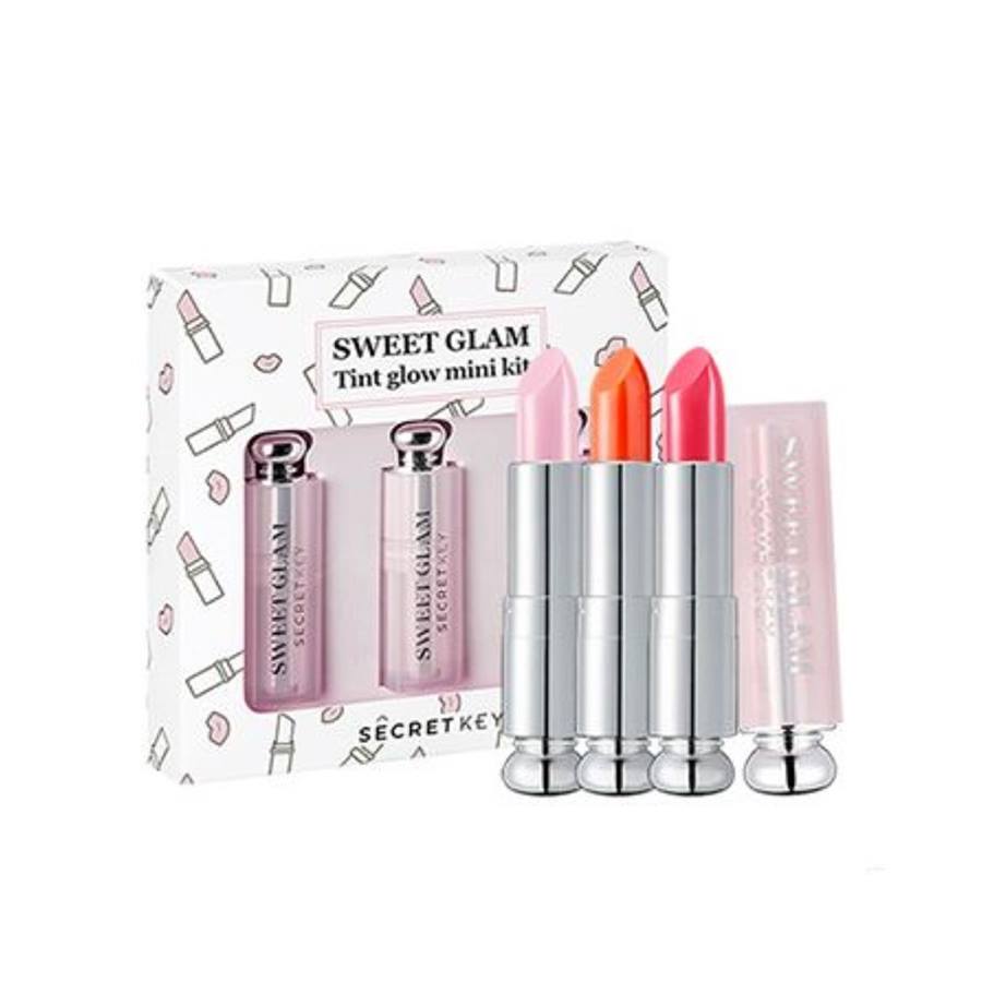 Set 3 son dưỡng môi có màu mini Secret Key Sweet Glam Tint Glow - Mini Kit (Baby Pink, Juicy Orange, Punky Pink)