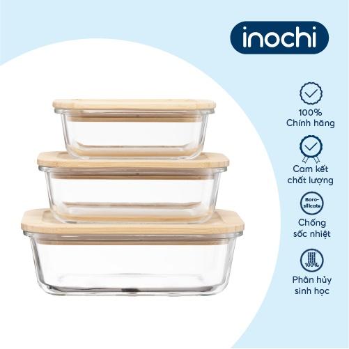 Hộp thuỷ tinh chữ nhật nắp tre Inochi - Nikko 640ml