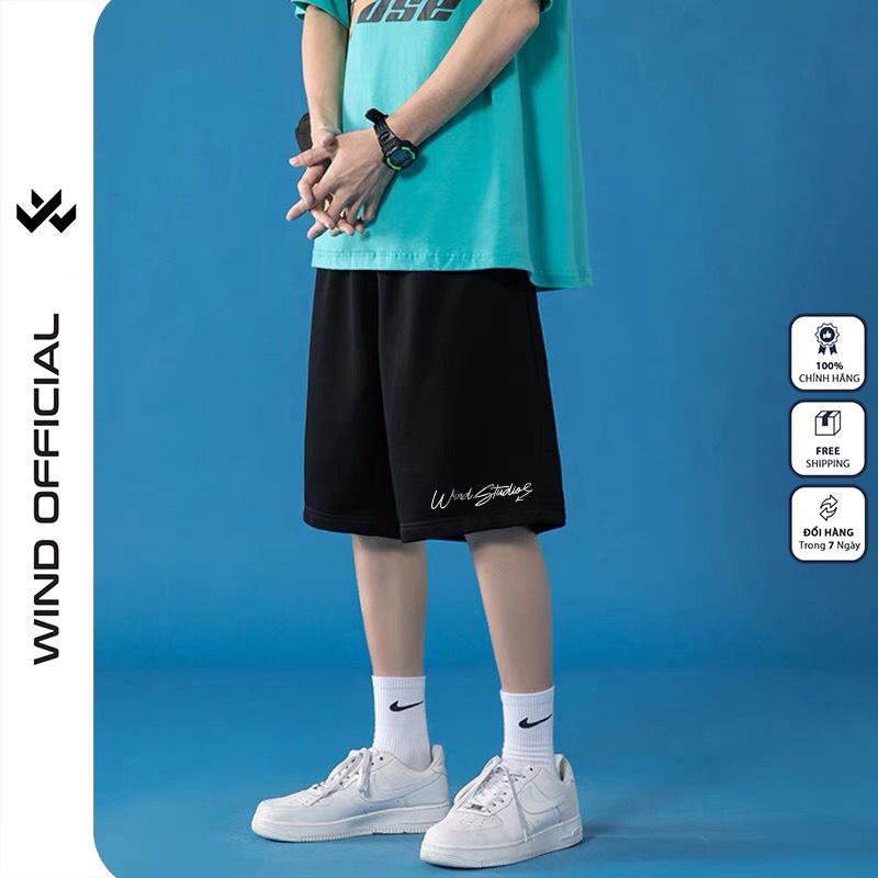 Quần short thun nam nữ W WIND unisex ống rộng SIGNATURE đùi lửng ngố thời trang mặc nhà