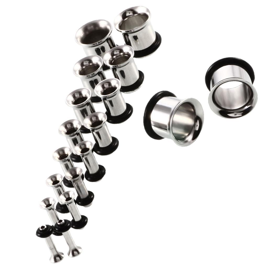 2x9 Pair Stainless Steel Ear Gauges Stretching Tunnel Plugs 14g-00g Silver
