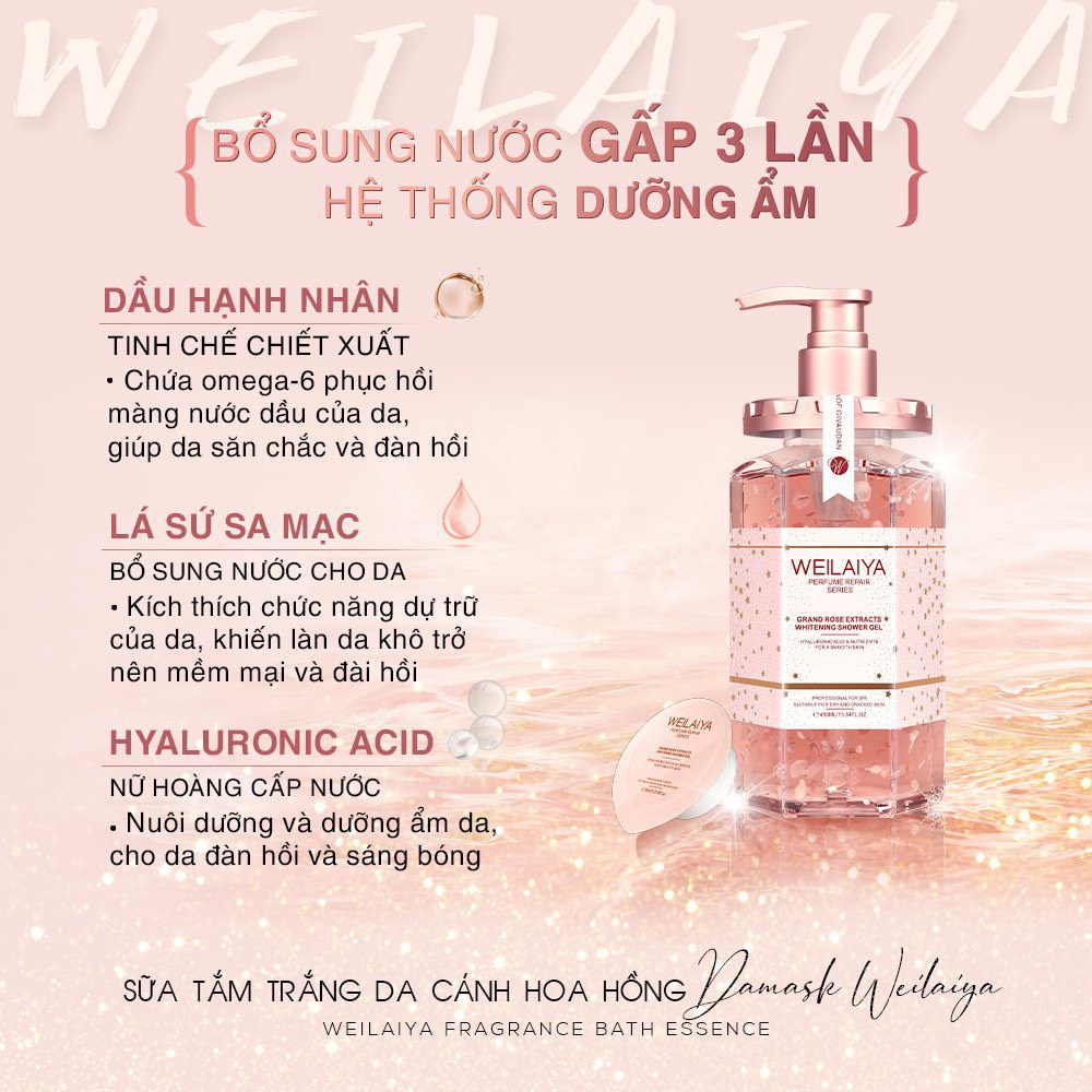 Sữa tắm Weilaiya trắng da cánh hoa hồng Damask 450ml