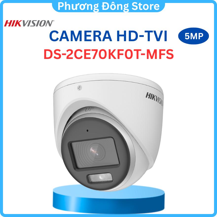 Camera HDTVI có màu ban đêm 5MP HIKVISION DS-2CE70KF0T-MFS Có màu đêm 3K, tích hợp mic, đèn 20m, chuẩn chống nước IP67 - Hàng chính hãng
