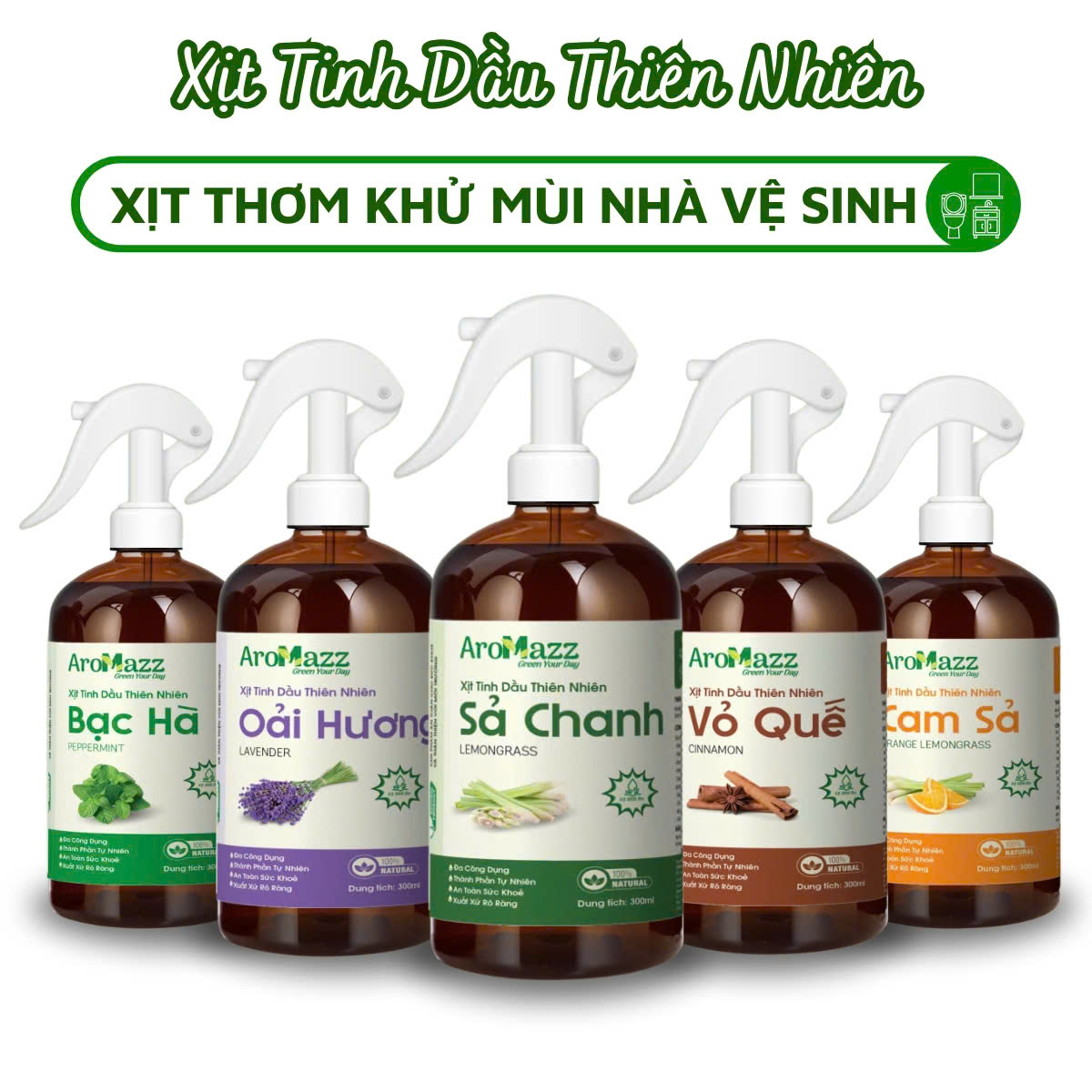 Xịt Khử Mùi Phòng Vệ Sinh Từ Tinh Dầu Thiên Nhiên , Khử Mùi Thơm Phòng Như Khách Sạn Spa 5 Sao Chai Lớn 300ml