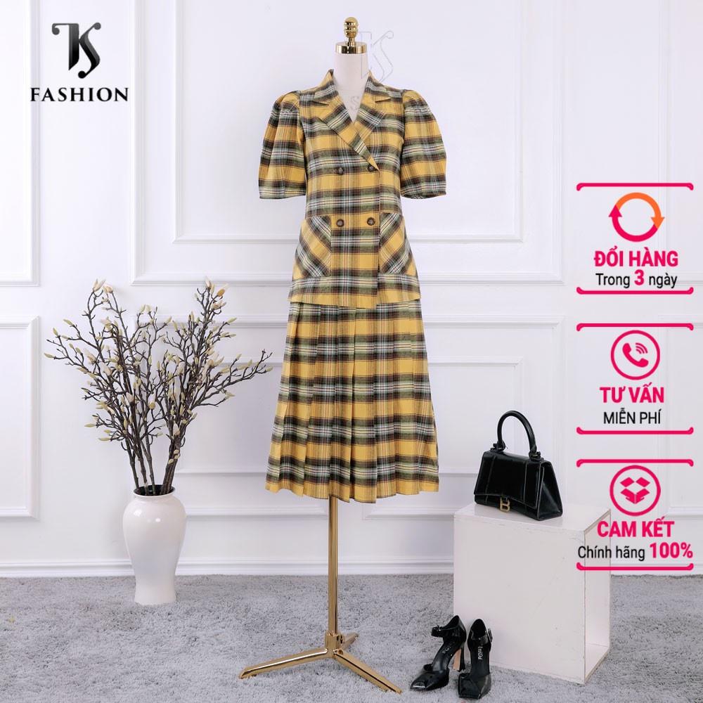 Set đồ nữ áo sơ mi và chân váy phối màu tươi tắn, kẻ caro, hàng thiết kế cao cấp TK Fashion - CVK467 + SMKA142