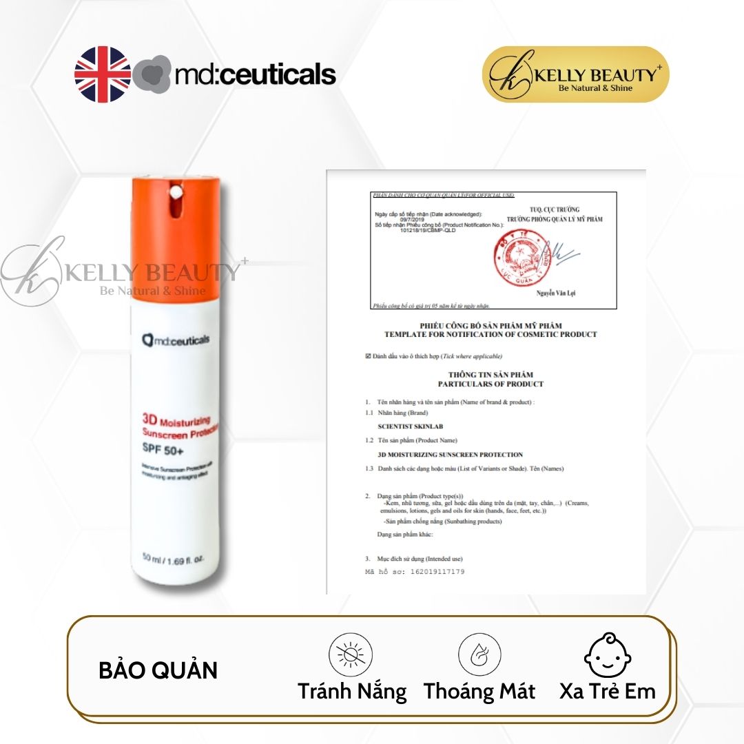 Kem Chống Nắng Cho Da Treatment - 3D Moisturizing Sunscreen Protection SPF 50+ - MD:Ceuticals | Kelly Beauty