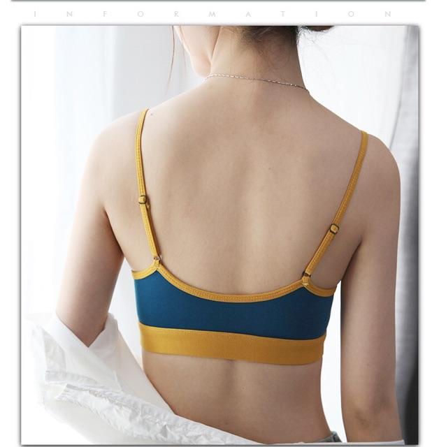 Áo Lót Bralette Cotton Không Gọng Thiết Kế Có Khe Tháo Mút Phối Màu Cá Tính B213