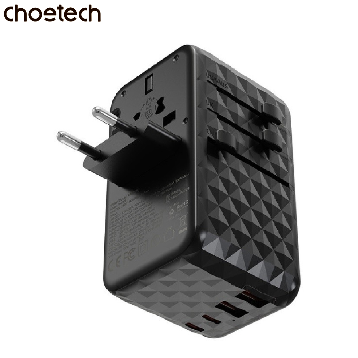 Củ sạc du lịch đa năng Gan 100W Choetech PD6028 (2 USB C+ 2 USB A)- Hàng chính hãng