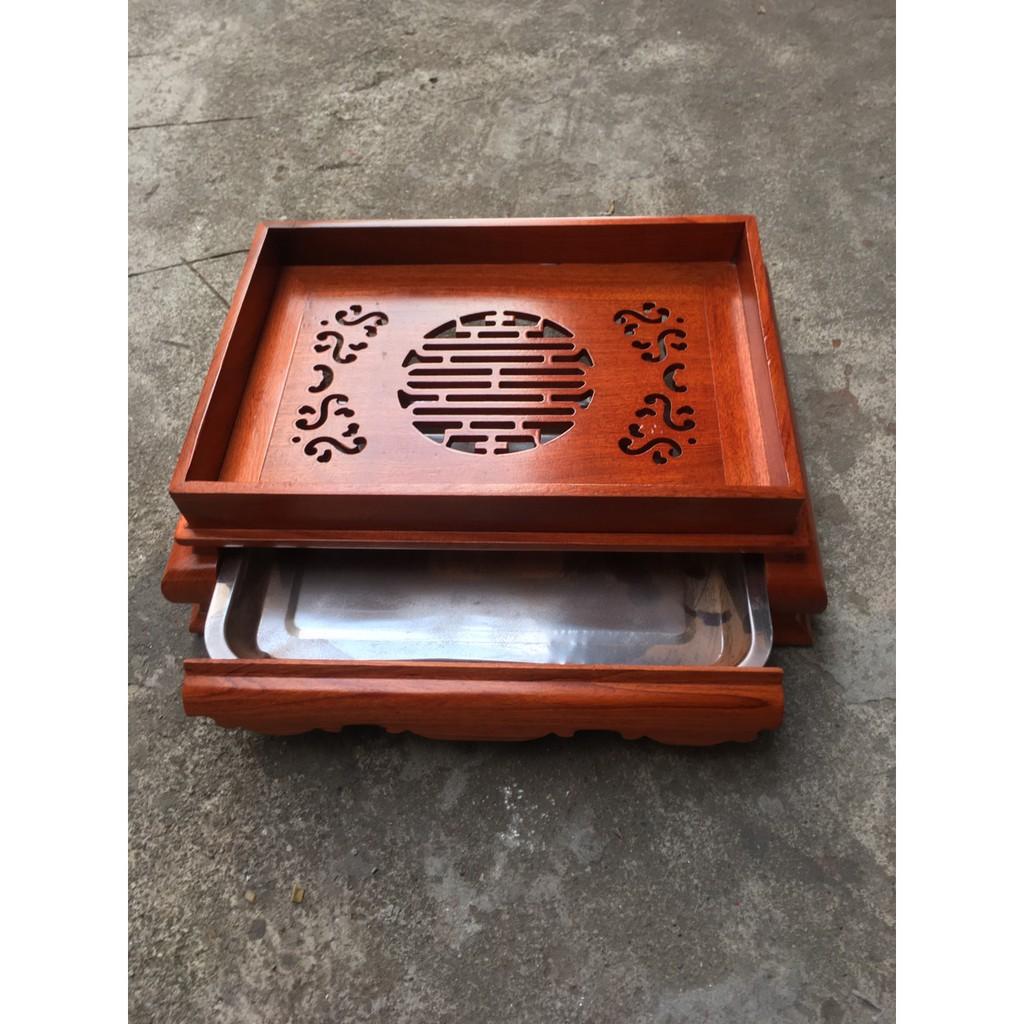 Khay trà chân quỳ mẫu trơn gỗ hương