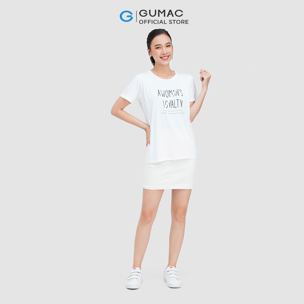 Áo thun nữ GUMAC ATC05001 form cơ bản cổ tròn in chữ cá tính