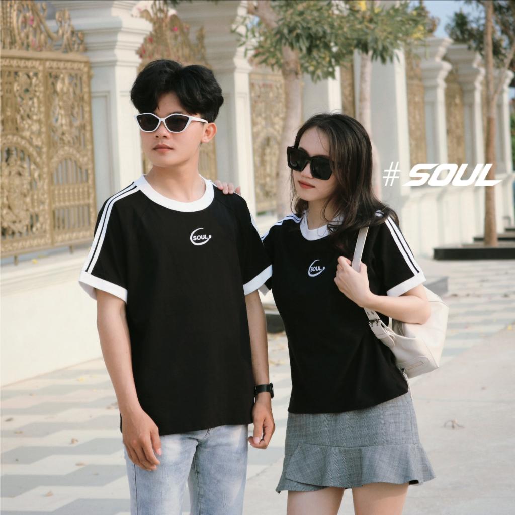 Áo Thun Baby Tee Form Fit 100% Cotton Soul Uni, Áo Phông Sọc Vai Phối Trắng Đen Cơ Bản
