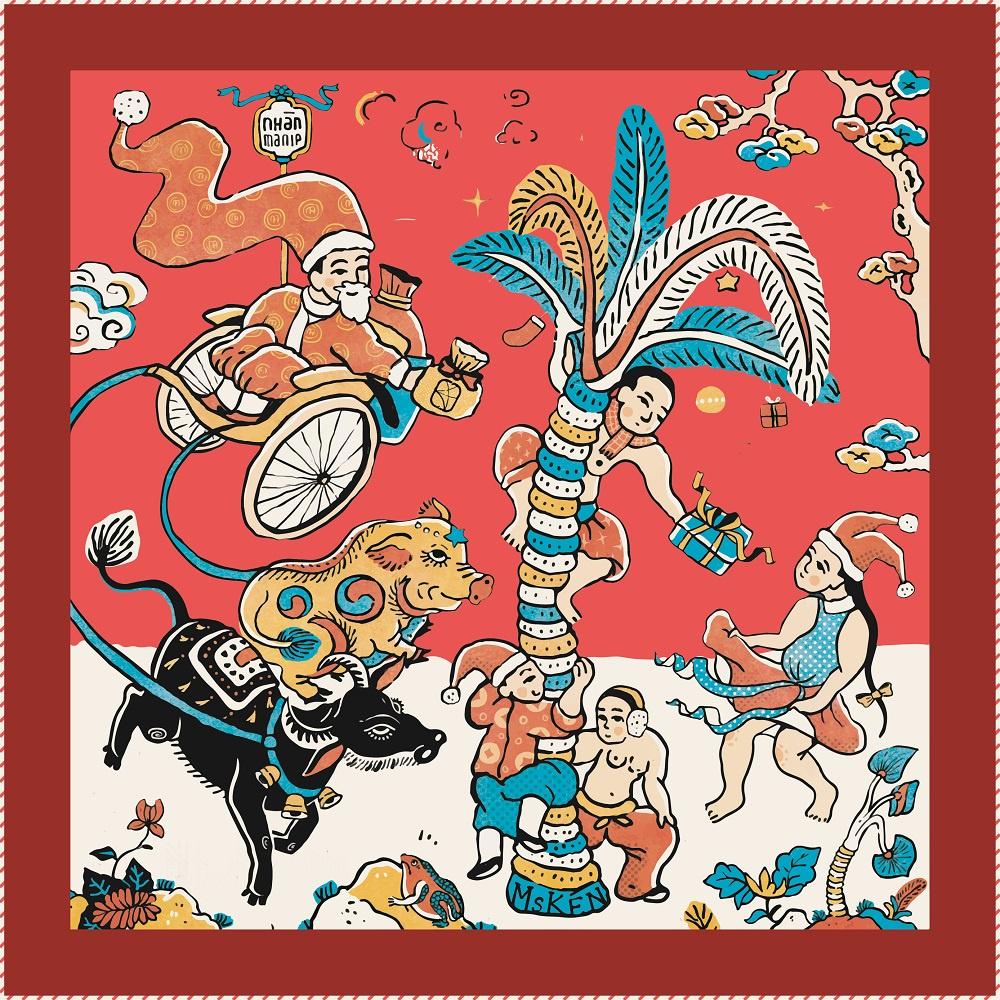 Khăn lụa vuông tơ tằm Xmas 55x55cm - MsKÉN