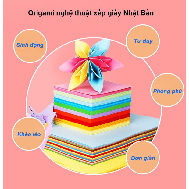 Set 100 tờ giấy gấp Origami nhiều kích thước dùng để làm thủ công, gấp hạc, gấp hoa