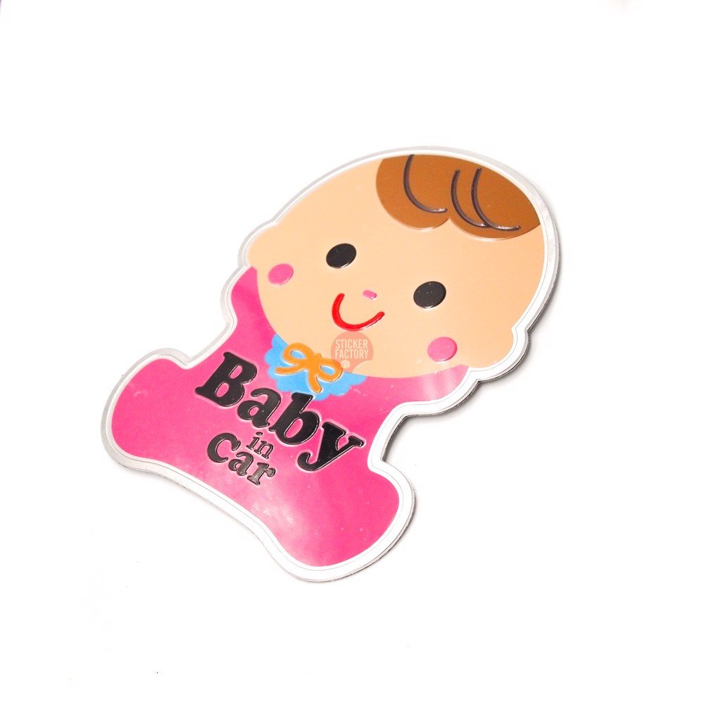 Baby in car em bé hồng 11x9cm - Sticker hình dán metal kim loại