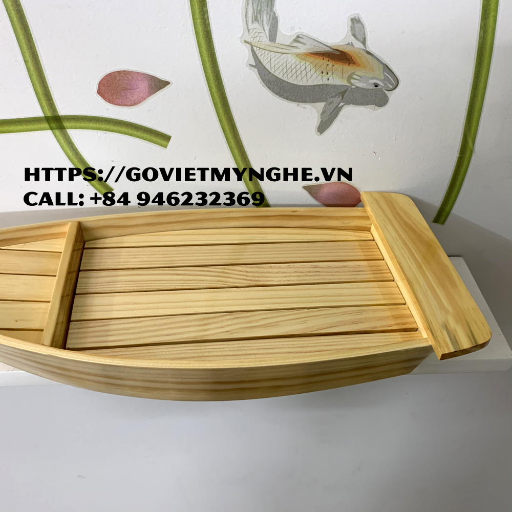 Khay thuyền gỗ đựng sushi - khay gỗ đựng sashimi hình con thuyền gỗ sushi - Gỗ thông tự nhiên