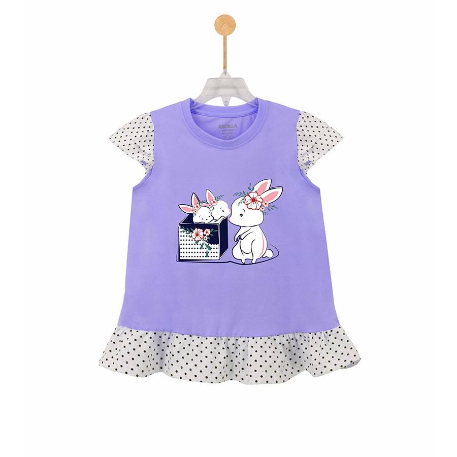 Áo phông bé gái phối bèo ARDILLA chất liệu Cotton hình in Rabbits dễ thương K88GSS20