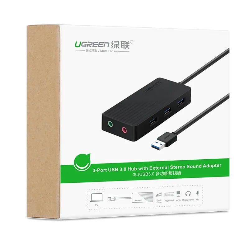 Ugreen UG30420CR133TK 30CM màu Đen Bộ chia HUB USB 3.0 sang 3 USB 3.0 + cổng âm thanh 3.5mm hỗ trợ nguồn MICRO USB - HÀNG CHÍNH HÃNG