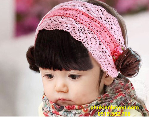 Băng đô tóc mái giả ren bảng hồng cho bé