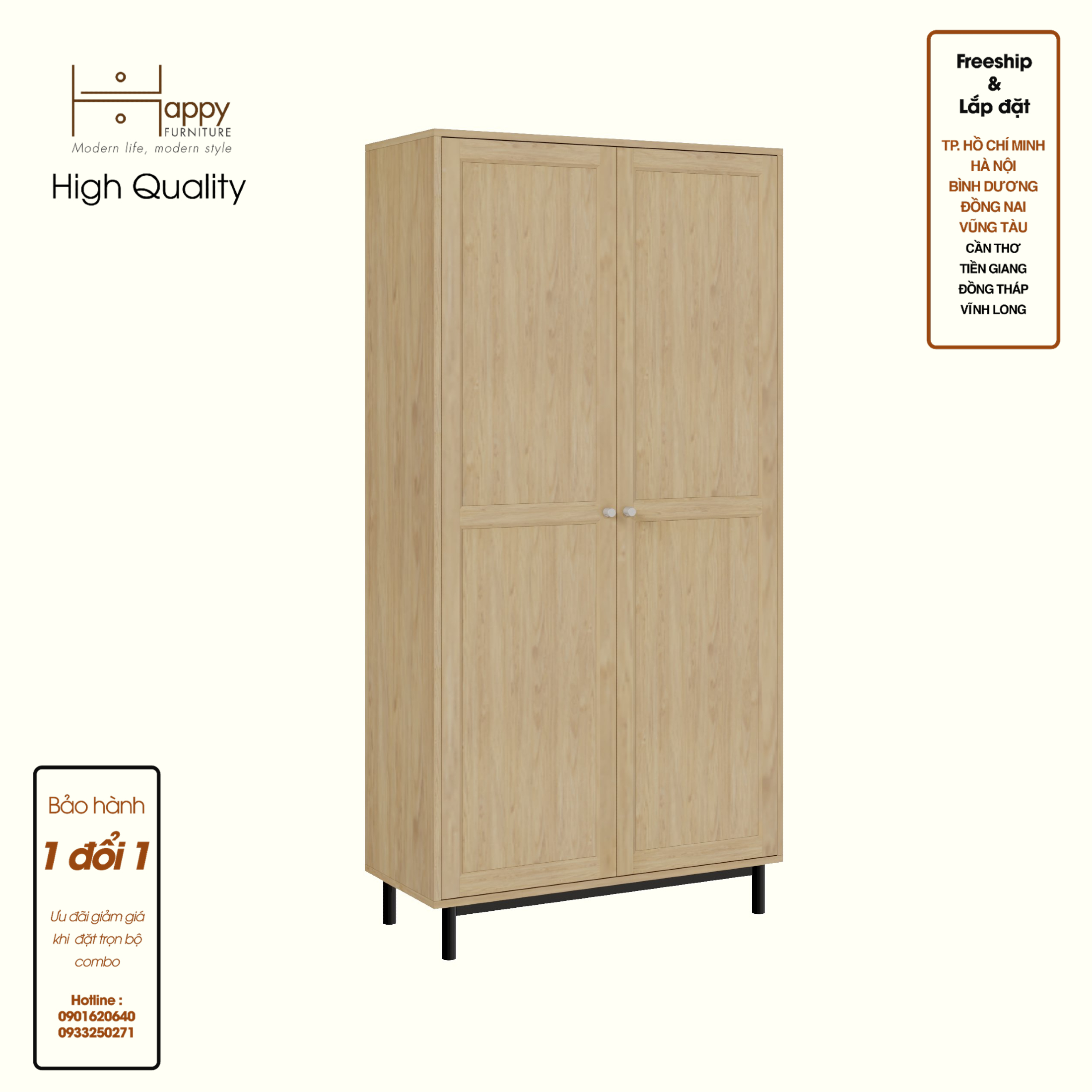 CATY, Kệ sách 6 tầng 2 cửa mở - chân sắt, 90cm x 39cm x 180cm , KSA_056