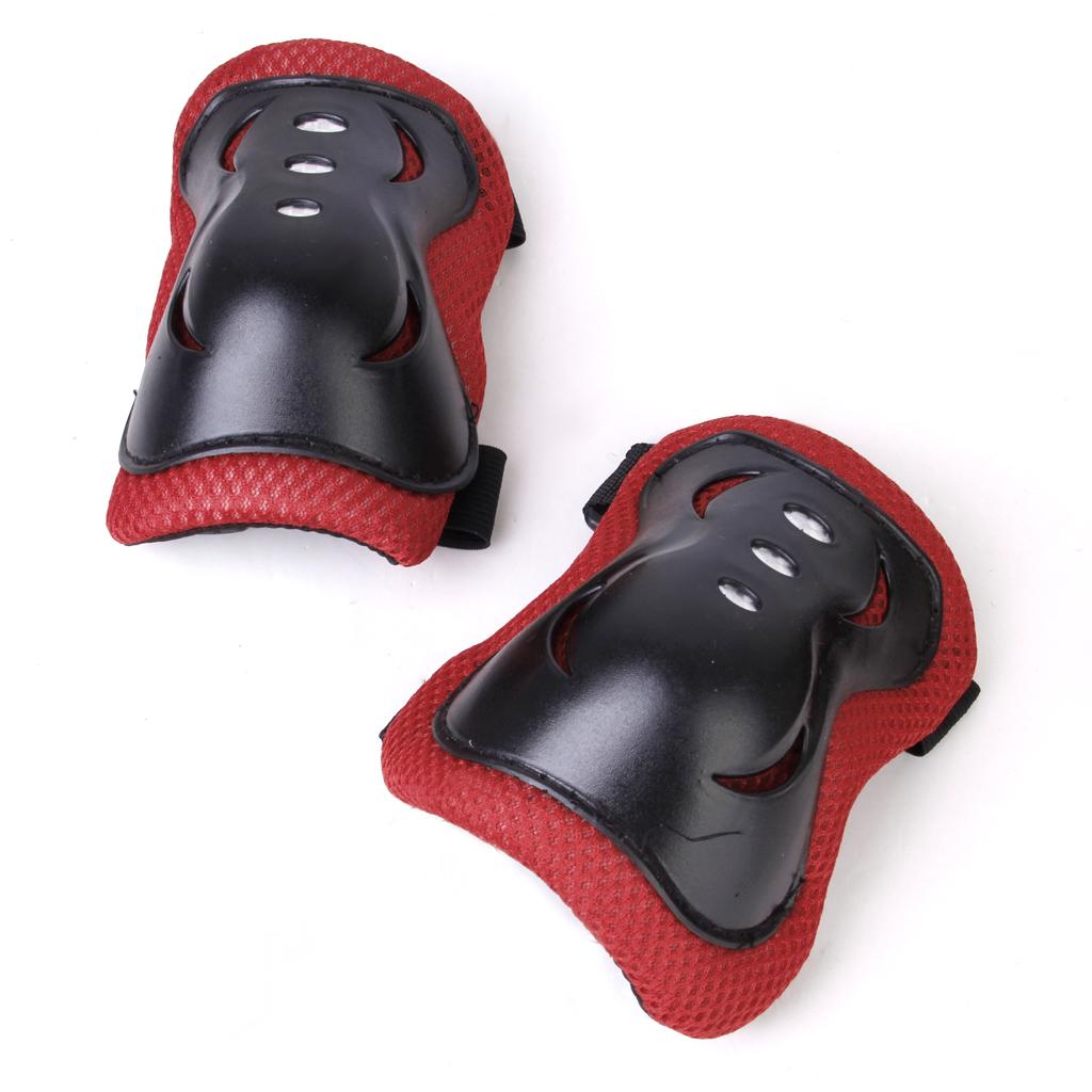 1 Set of 6PCS Adjustable Size Roller Skating Skateboard Knee Elbow Wrist Protective Guard Pad Black and Red