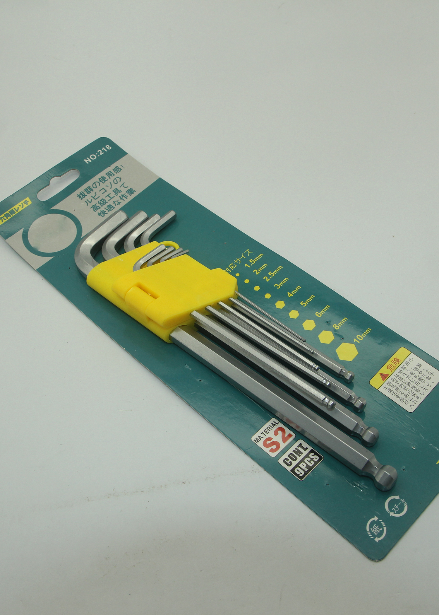Bộ lục giác bi 9 cây chữ L hệ mét chất liệu thép S2