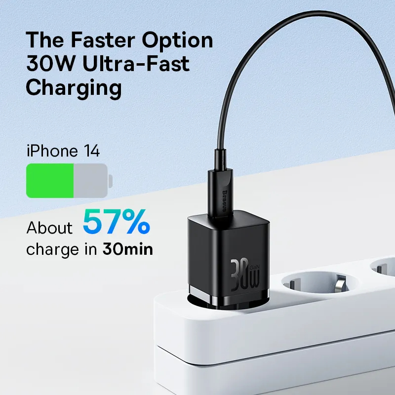 Củ Sạc Nhanh Baseus GaN5 Fast Charger Mini 1C 30W Cho iPhone 14 13 12 11 Pro Max (Nhỏ gọn, sạc nhanh PD/Quick Charge) - Hàng chính hãng