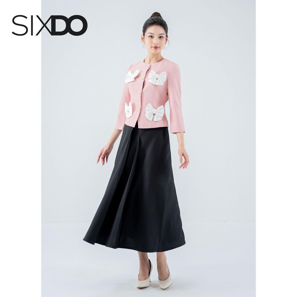 Áo Vest nữ hồng dài tay phối nơ thời trang SIXDO