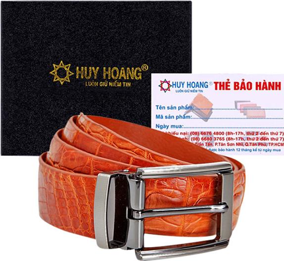 Thắt Lưng Nam Da Cá Sấu Gai Đuôi Đầu Kim Huy Hoàng HT4737 - Nâu Vàng