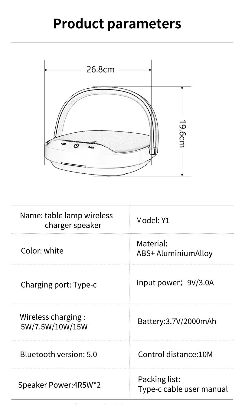 Loa Wiwu Wireless Charging Desk Lamp Speaker Y1 Dành Cho Các Thiết Bị Có Bluetooth Có Đèn, Sạc Không Dây - Hàng Chính Hãng